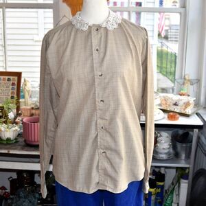 Vintage 70s Prairie Blouse Lace Collar Cottagecore Shirt Ms. Sero Size M